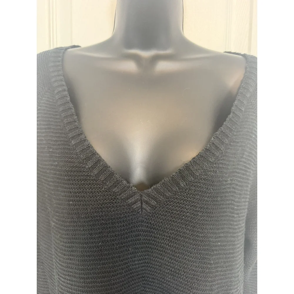 Ralph Lauren 100% Linen Light Sweater Black V-Neck Oversized  Small Prep Beach